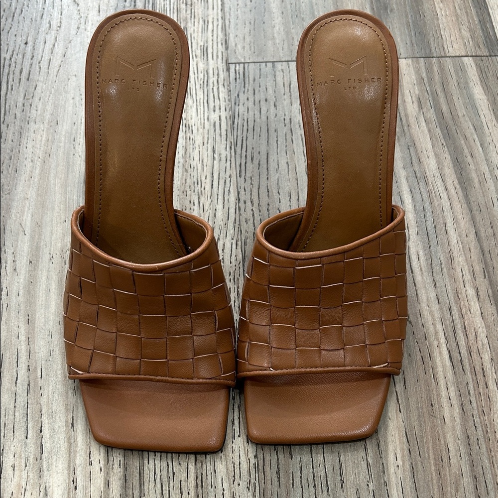 Marc Fisher Tan Woven Mules